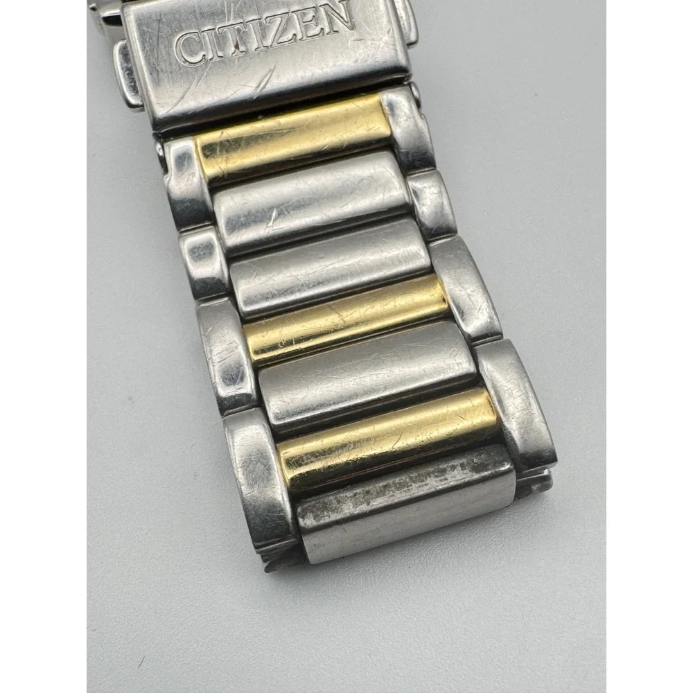 Citizen Eco-Drive Mens Watch  Rectangular Two Tone White Dial Date Working READ